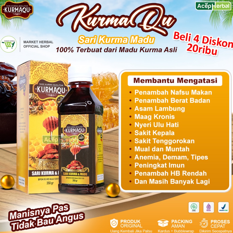 

[FLB] Kurmaqu Sari Qurma Dan Madu Suplemen Penggemuk Badan Penambah Nafsu Makan Asam Lambung Gerd Perut Begah Bau Mulut Sakit Kepala Anemia Untuk Anak dan Dewasa 100% Original Bpom Halal ✵Serba Murah