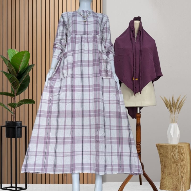 GAMIS SET HIJAB HARUKA MOTIF KOTAK