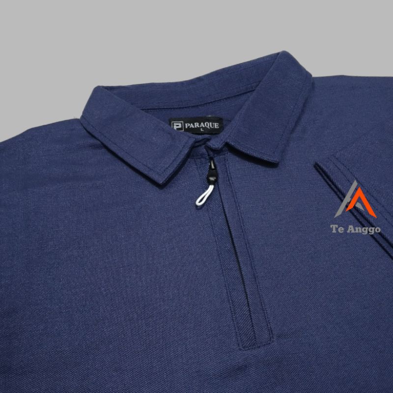 Kaos Polo Zipper Pria Kerah Lengan Pendek Polo Shirt Zipper Polos Navy M L XL XXL