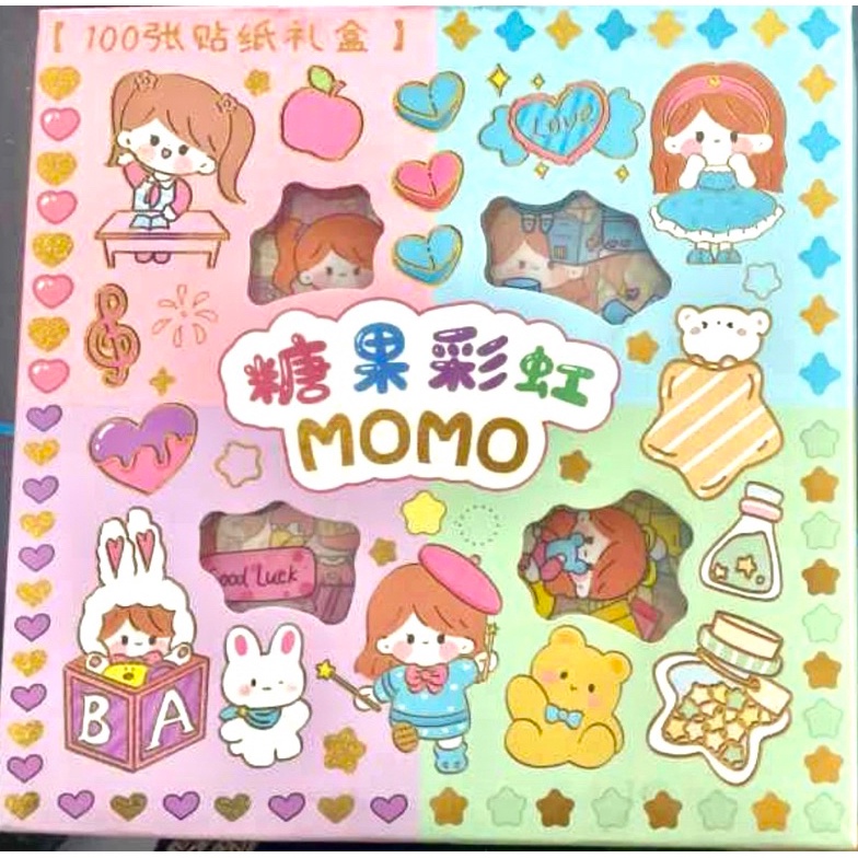 

STIKER MOMO ISI 100pc MOTIF RANDOM KEMASAN BOX BARANG READY STCOK ➥Ready