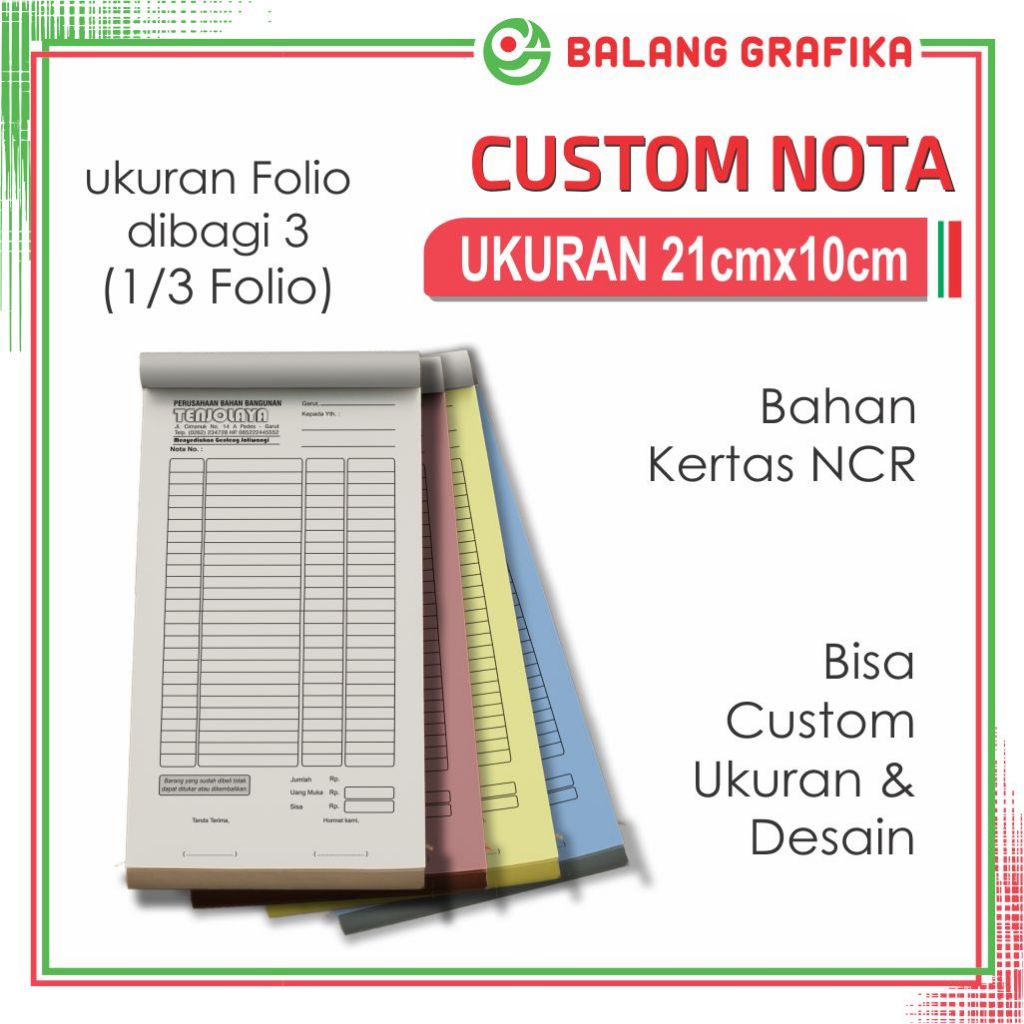 

Nota Custom Faktur Surat Jalan Kwitansi Bon Toko Laundry Ukuran Bahan NCR 1/3 Folio Balang Grafika Makassar