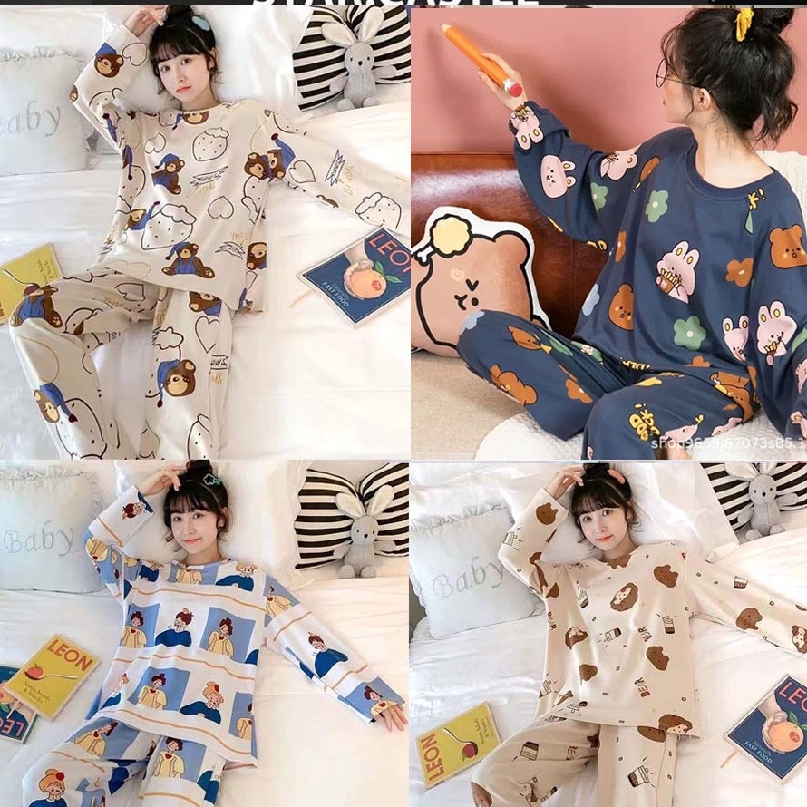 Model Baru Baju Tidur Wanita Piyama Lengan Panjang | Setelan Baju Tidur Wanita | Piyama Wanita | Piy