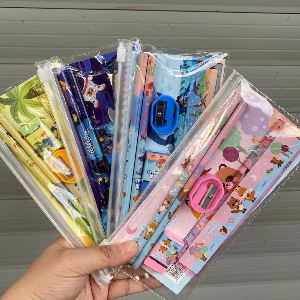 

★★★★ Set Alat Tulis Anak Kartun Sekolah TK Kotak Hadiah Set PVC Ritsleting Tas Pensil Import Harga Termurah