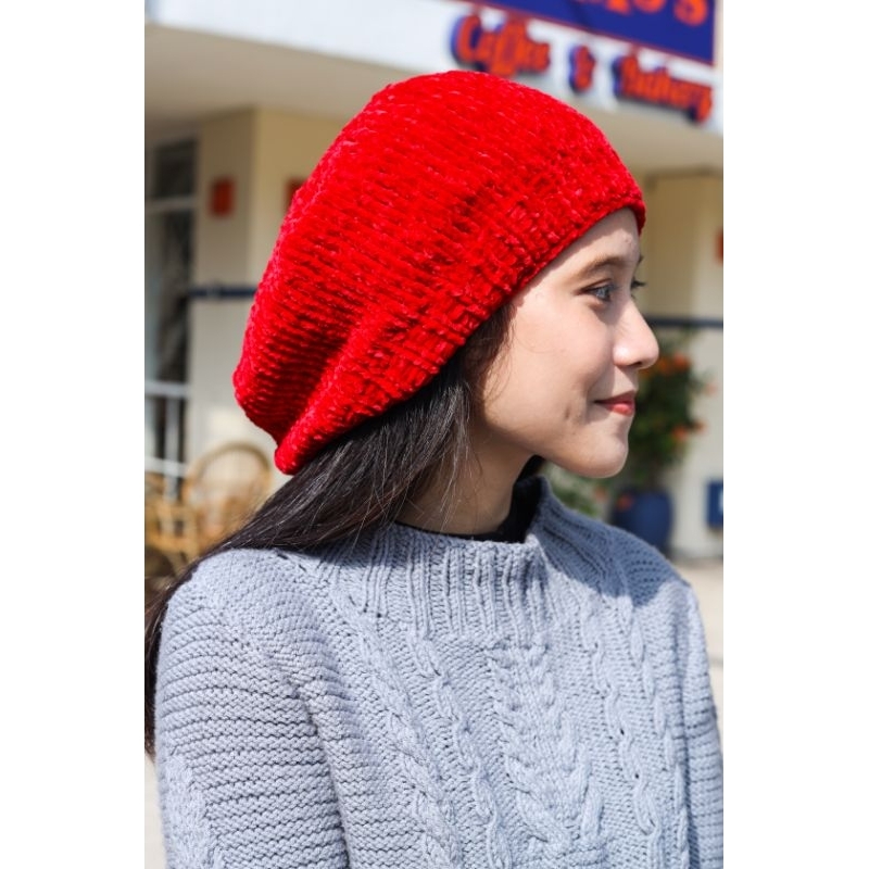 Classic Slouchy Beret Hat/Topi Baret Rajut Longgar/Simple Beret Knitted Hat