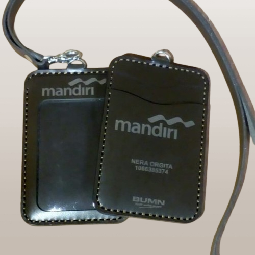 

Lanyard Id Card Kulit Asli Custom, Name Tag Kulit Custom Grafir Logo