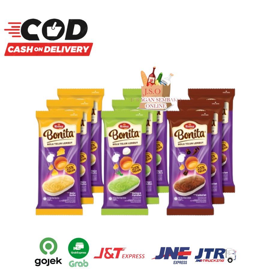 

( JSO) Roma Bonita Bolu Telur Lembut 30gr Coklat,Keju Susu ,Kelapa Pandan Bolu Lembut Kenyang di Perut 25% komposisi Telur ,Bolu Snack Mengenyangkan