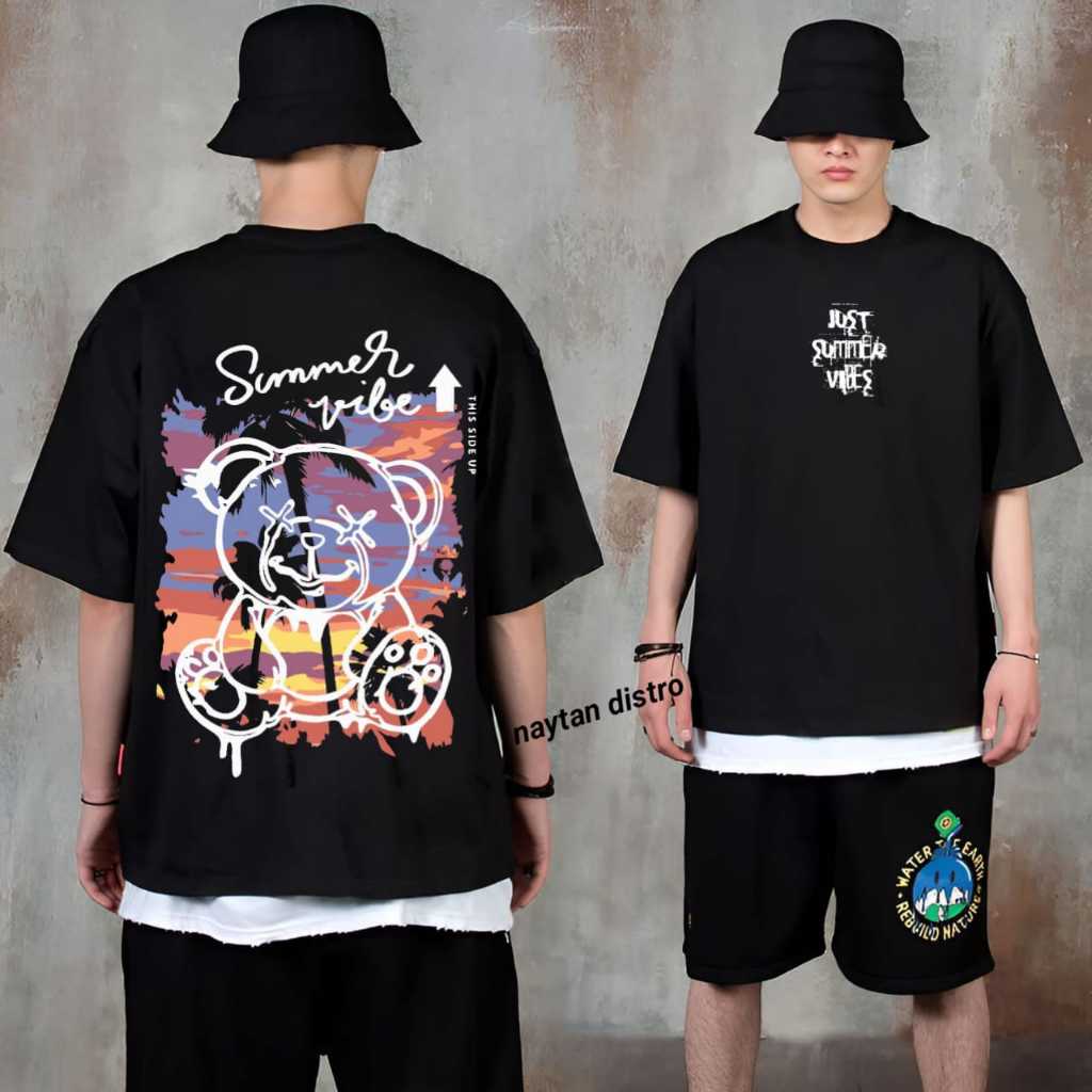 Baju Kaos Distro Summer vibes Tshirt Pria Keren Lengan Pendek Katun Motif Sablon Bergambar Simpel Co
