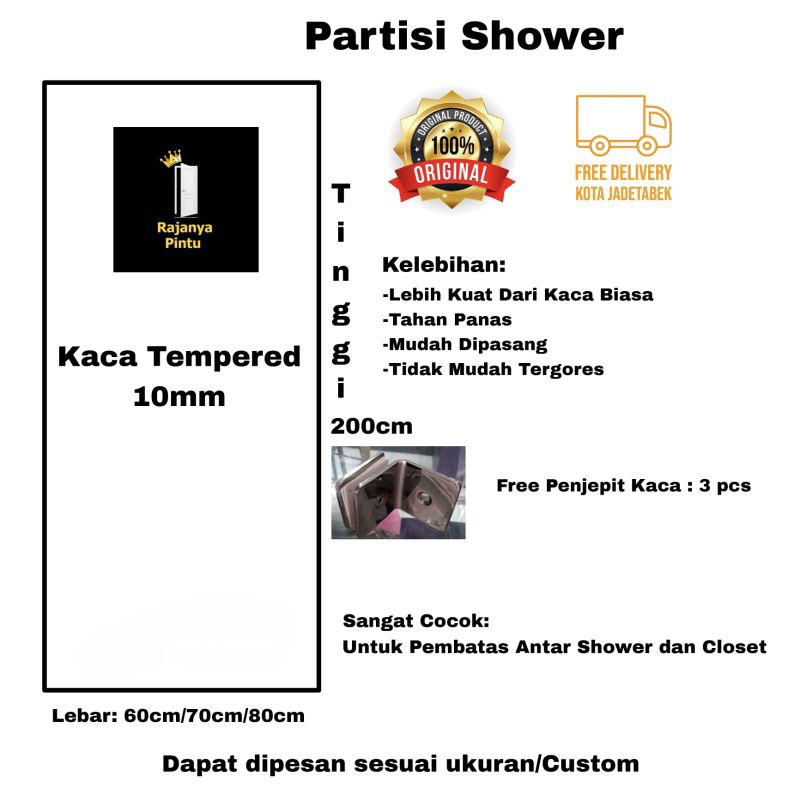 Partisi Sekat Kamar Mandi Full Kaca Tempered 10mili-clear