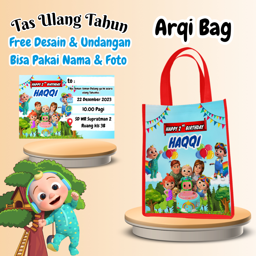 

30 Tas Free Undangan Ulang Tahun Anak Custom Goodiebag Murah Muat Box Bento
