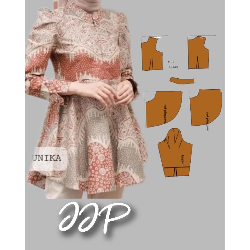 pola instan pola Jiplak blus wanita peplum