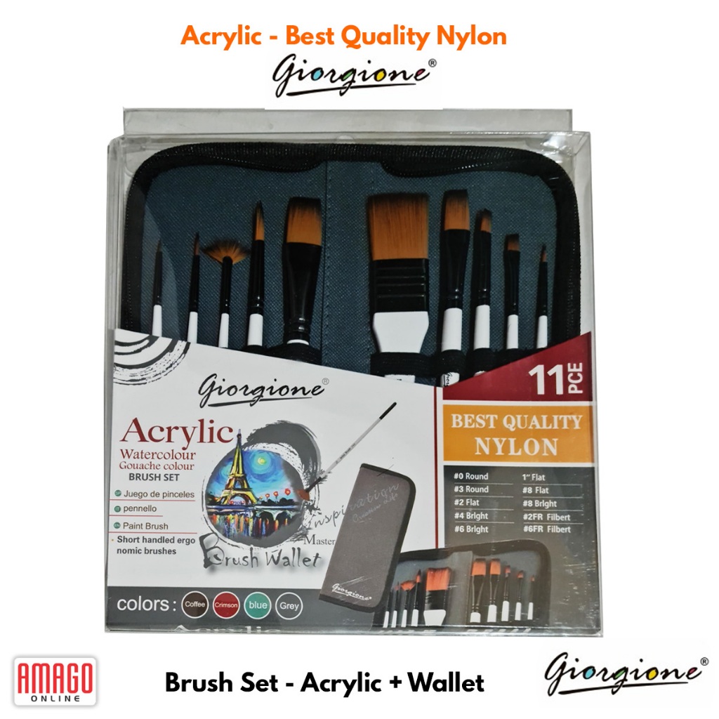 

GIORGIONE Akrilik Kuas Set isi 10 kuas + Dompet tempat kuas - Acrylic Brush Set 10 pcs -G-F400