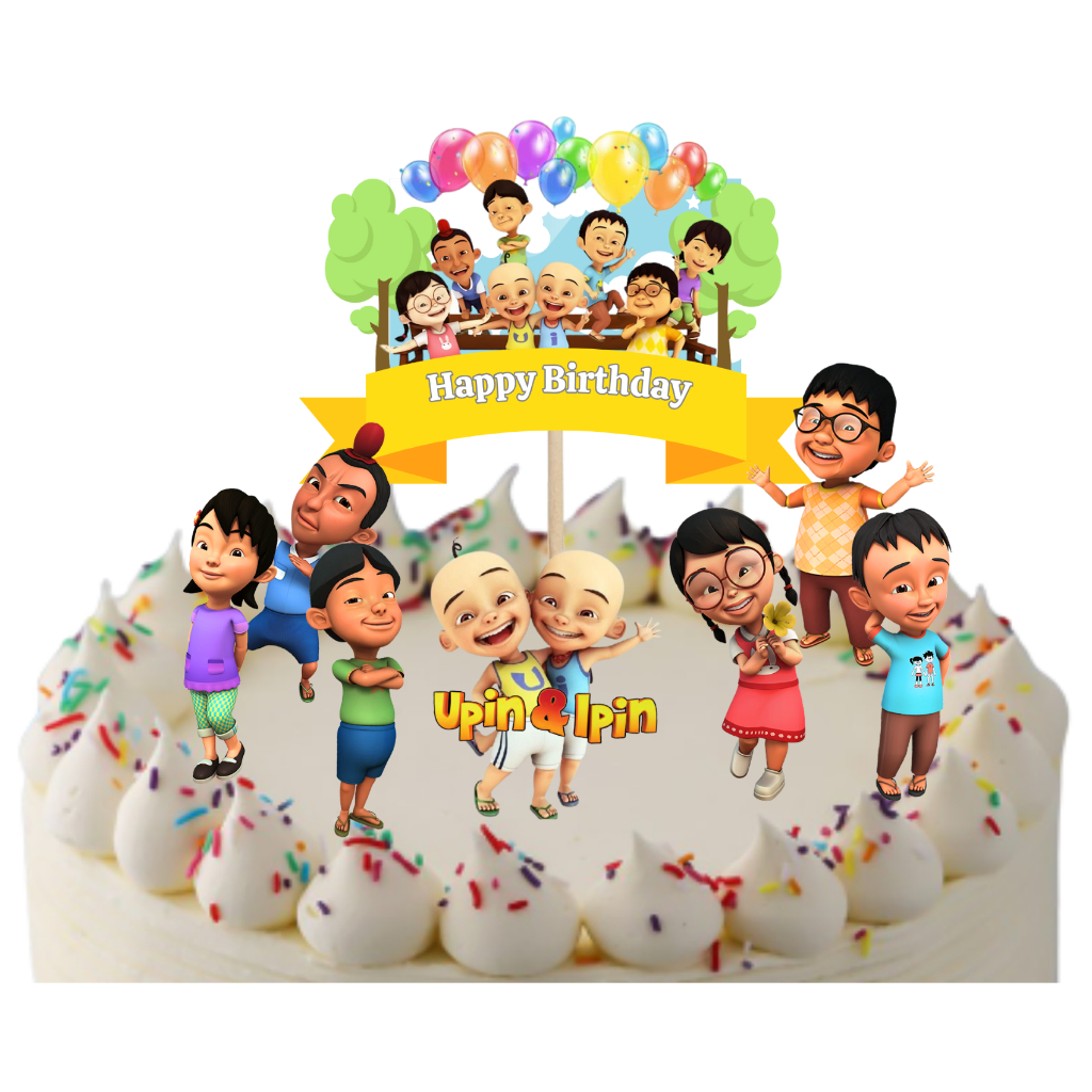 topper cake upin ipin / hiasan kue / topper happy birthday