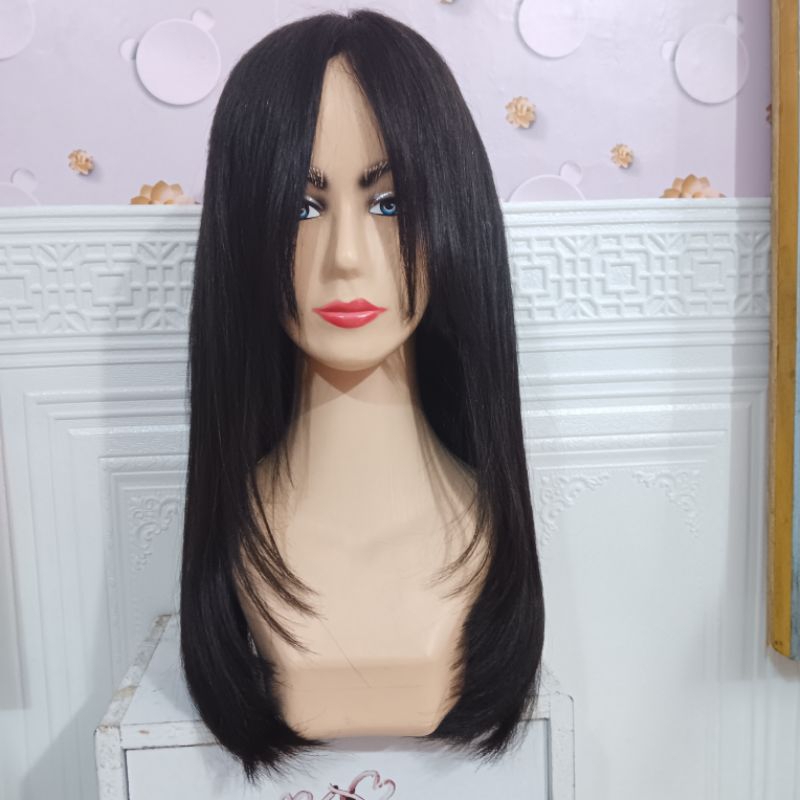 wig human hair rambut asli 100%  panjang 50 cm belahan bebas