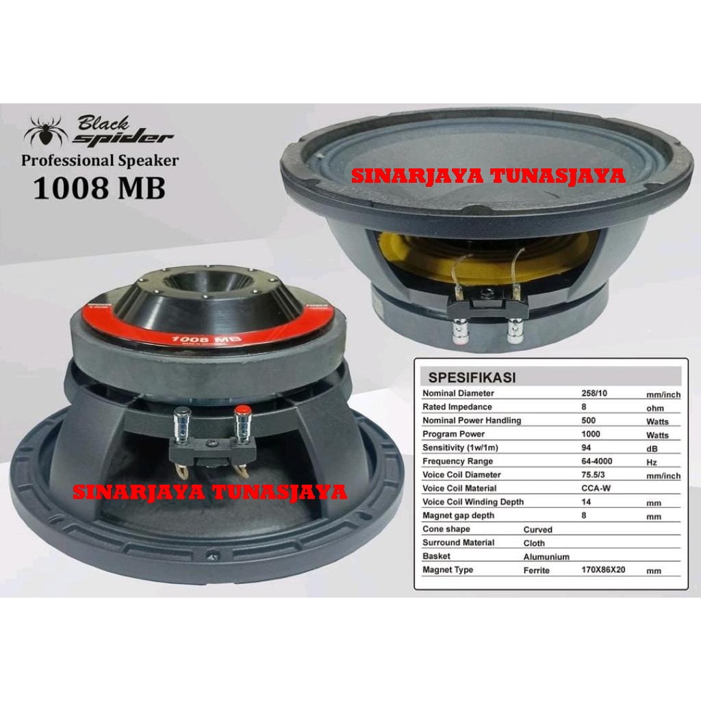 SPEAKER COMPONEN BLACKSPIDER 1008MB BLACK SPIDER 1008 MB BS 1008-MB 10 INCH ORIGINAL