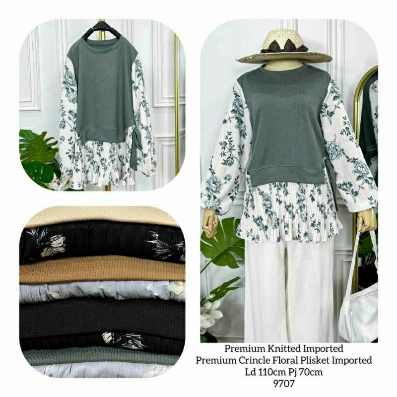 Atasan knit import kombi krinkel plisket premium by Bettina Clothing
