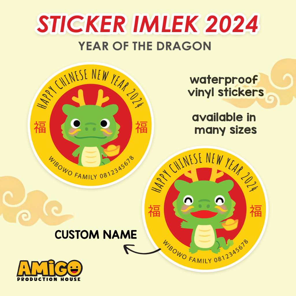 

Sticker Imlek Packaging chinese happy new year 2024 lucu toples cookies bulat dragon naga