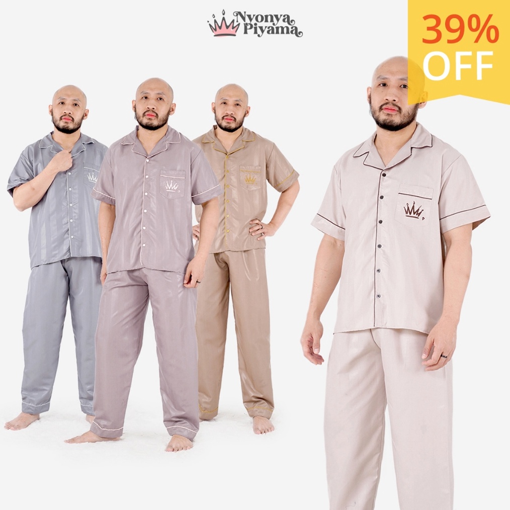 BRANDS FESTIVAL [BEST SELLER] Nyonya Piyama Poly Bamboo Set Piyama Celana Panjang Pria (Polos Herb S