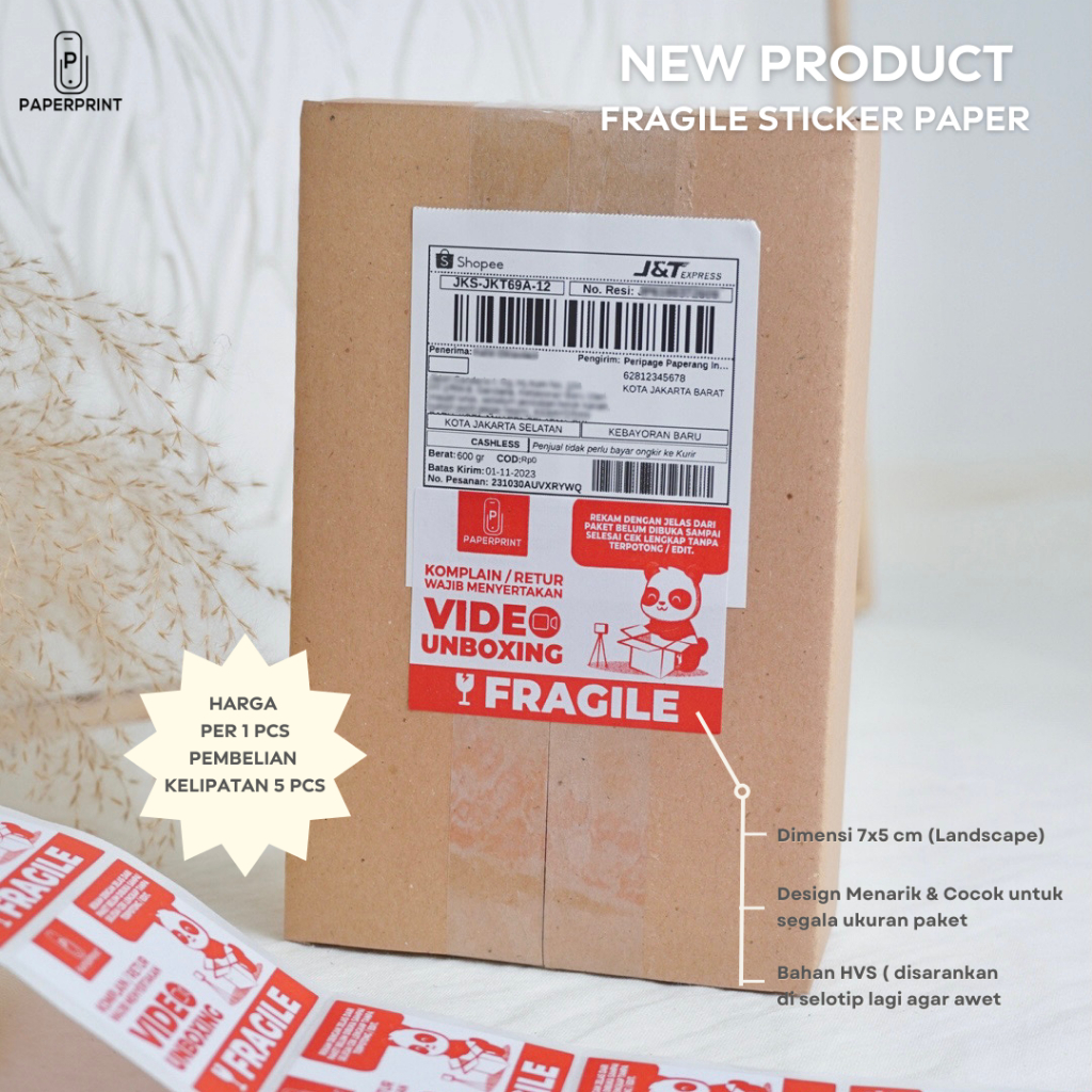 

STICKER FRAGILE UNBOXING PANDA Horizontal Vertikal Unboxing paket