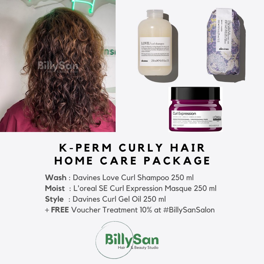 

Paket Perawatan Rambut Keriting / K-Perm / Curly Hair - Davines Love Curl Shampoo, Gel Oil, L'oreal Curl Expression Mask