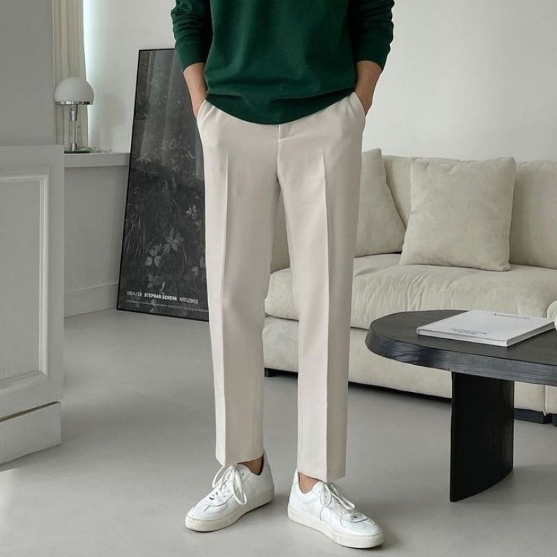 Celana Bahan Pria Slim Fit Warna Cream - Celana Formal Kerja Kualitas Bagus & Nyaman