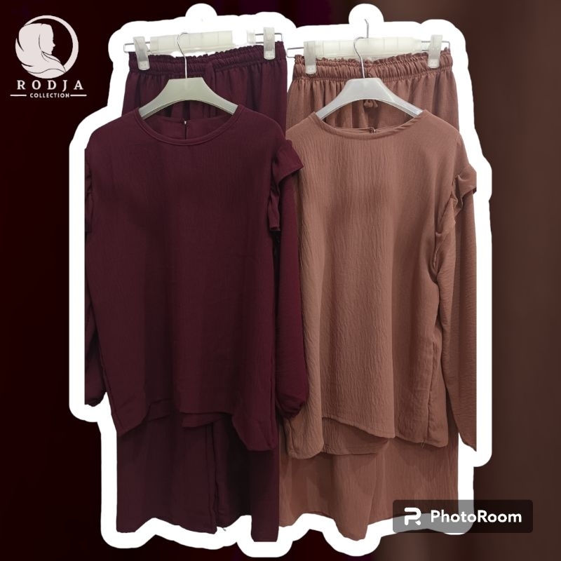 ONE SET RAYON CRINKLE AIRFLOW PREMIUM/// SETELAN CELANA KULOT POLOS CRINKLE