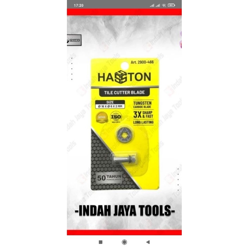 Mata Potong KeramikBrand : Hasstone Kapasitas Potong : 5000 MeterUkuran : 16 x 6 x 2 mmTungsten Carb