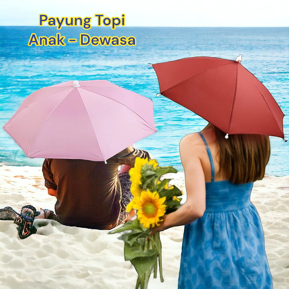 Topi Payung Mancing Payung Kepala Caping Berkebun Dewasa Anak-Anak Anti UV Besar 50 60 cm