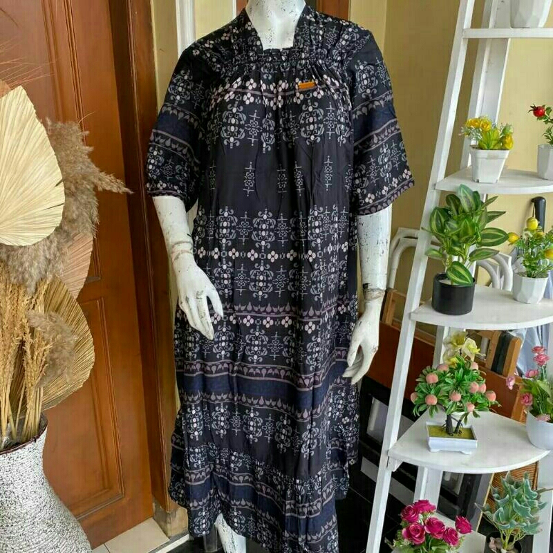 (Fashion Wanita) Daster Ruffle Busui/Daster Rempel Cotton Rayon Panjang Semata Kaki Size XXL Zakycf