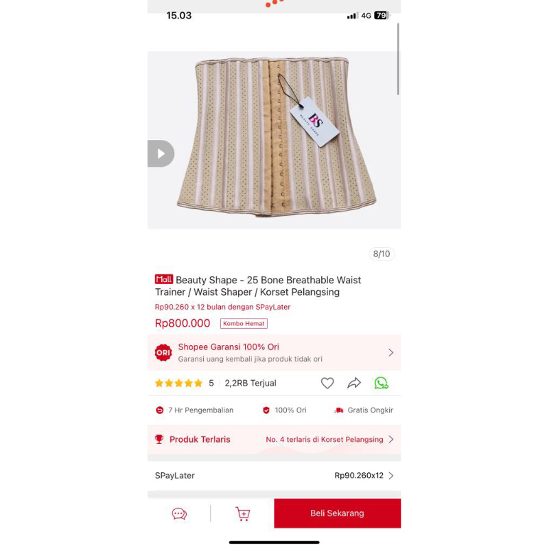 Beauty Shape 25 Bone Breathable Waist Trainer Korset Beauty Shape Ukuran L