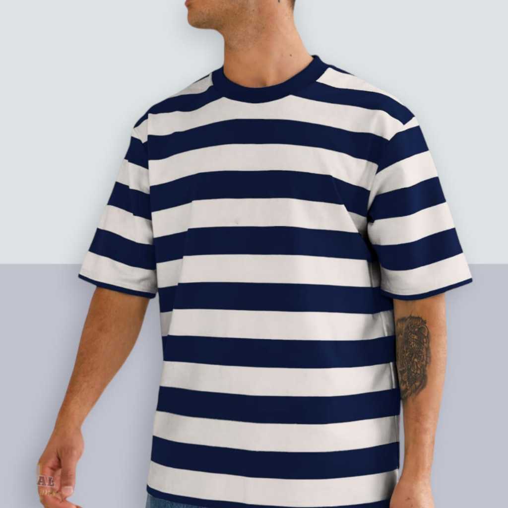 Kaos Salur Bahan Katun CVC Kaos Salur Hitam Putih Pria Baju Kaos Distro