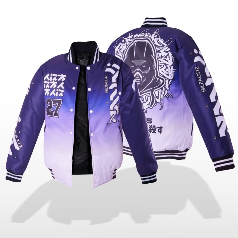 Jaket Varsity Gradasi Ungu Unisex Brutalists Stay Reckless