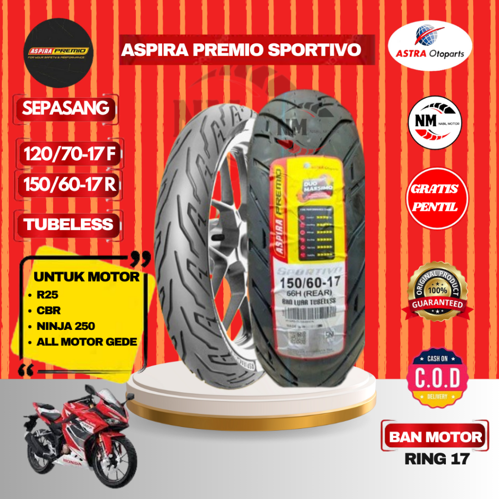 Paket Ban Motor Sport 120 70 & 150 60 ring 17 Aspira Premio Sportivo CBR Ninja FI 250 R25