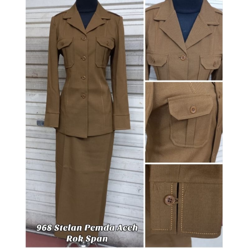 SETELAN SERAGAM KANTOR DINAS PNS PEMDA WANITA PEMDA ACEH/KHAKI KEKI GELAP TUA CANTIK GURU AZKIA
