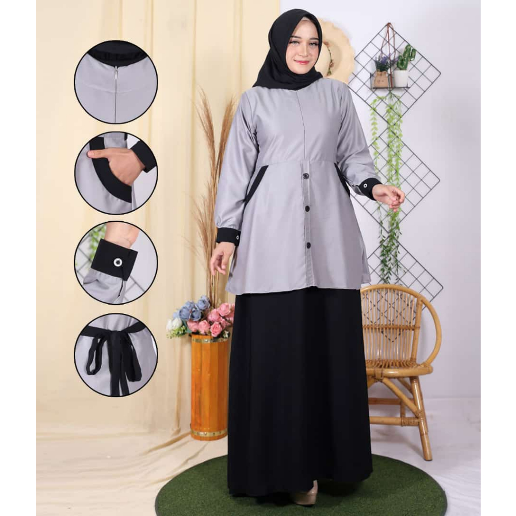 Gamis Kerja.abu hitam,hijau army tua muda mirip atasan dan rok