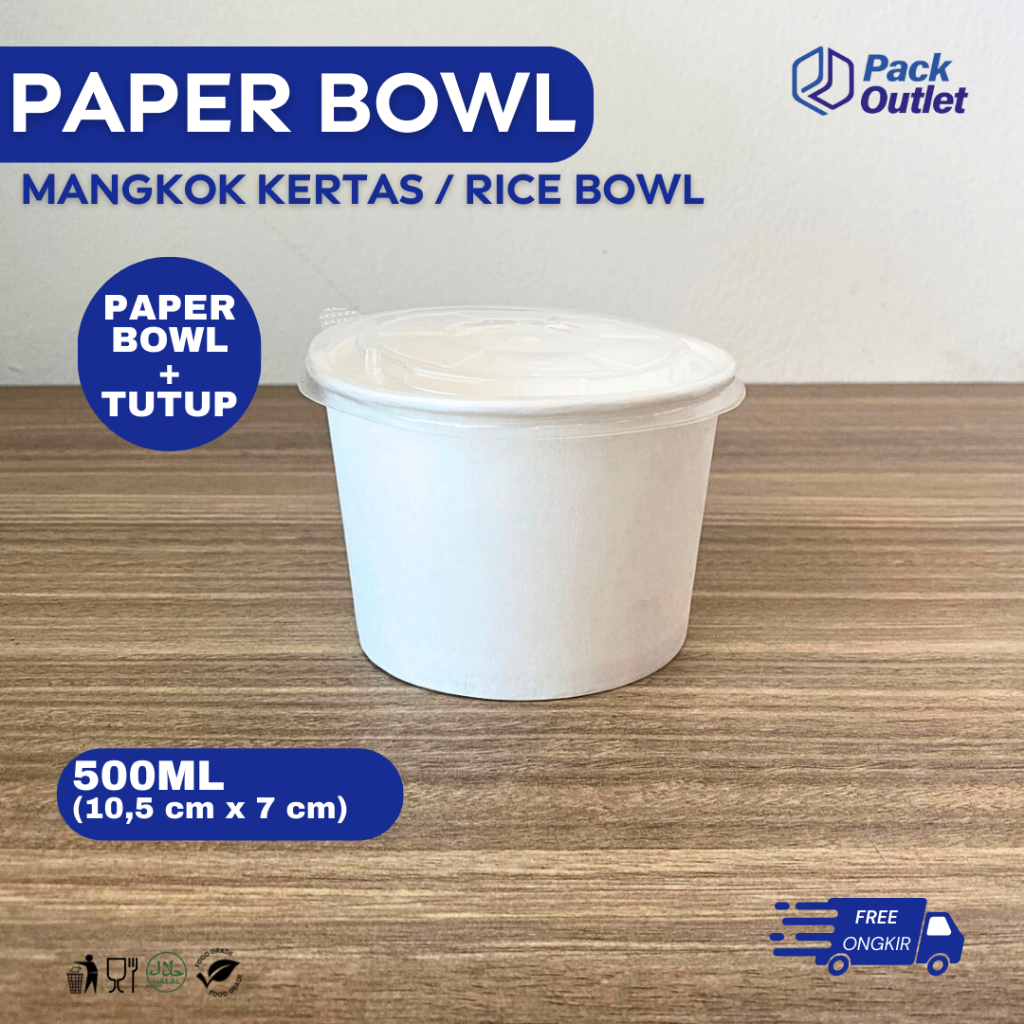 Paper Bowl Tebal 500ml Mangkuk Tahan Panas Microwave Mangkok Kertas Dengan Tutup