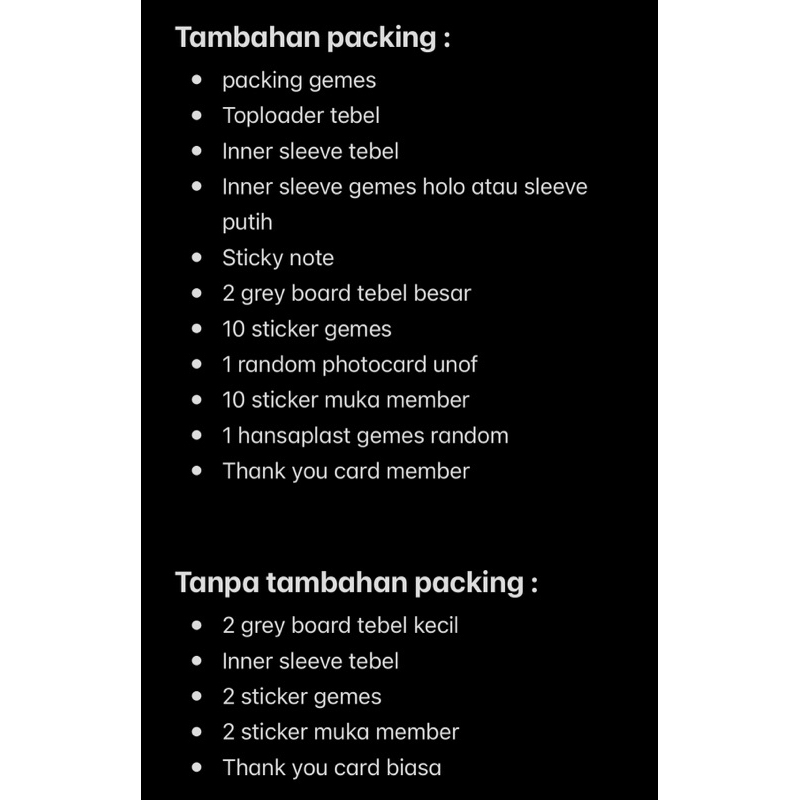 

tambahan packing photocard