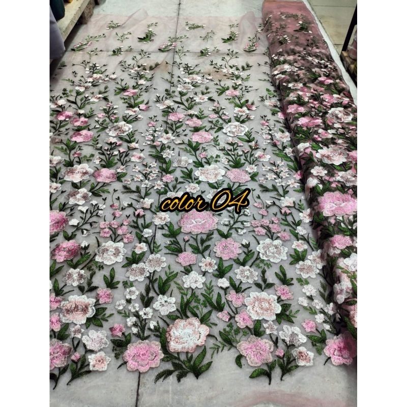 Kain tille bordir bunga/ Motif bunga/ Bahan Brukat tille kebaya dress