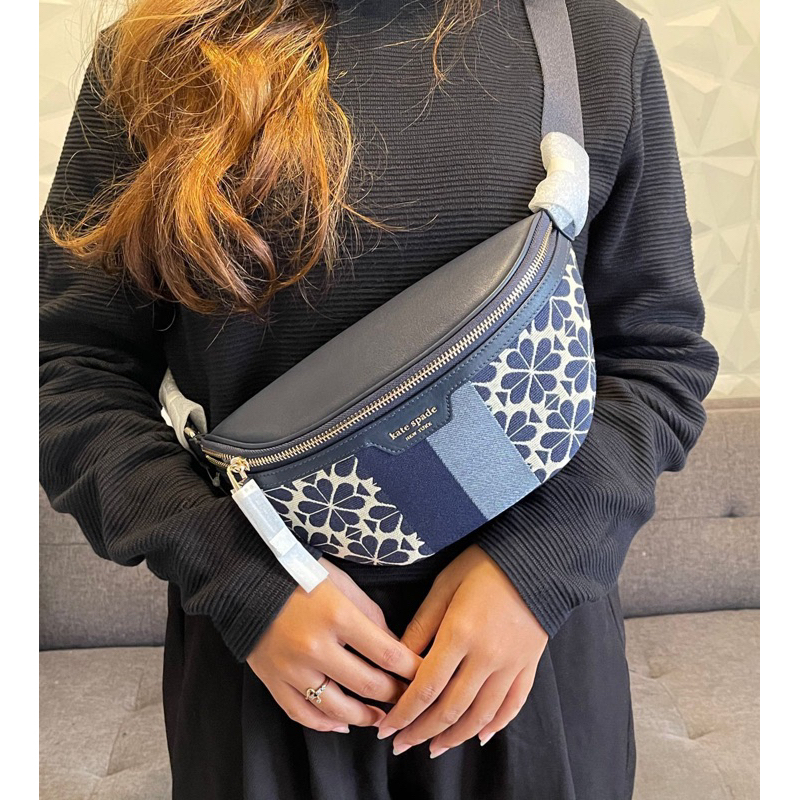 Kate Spade Flower Jacquard Stripe Medium Belt bag Blue