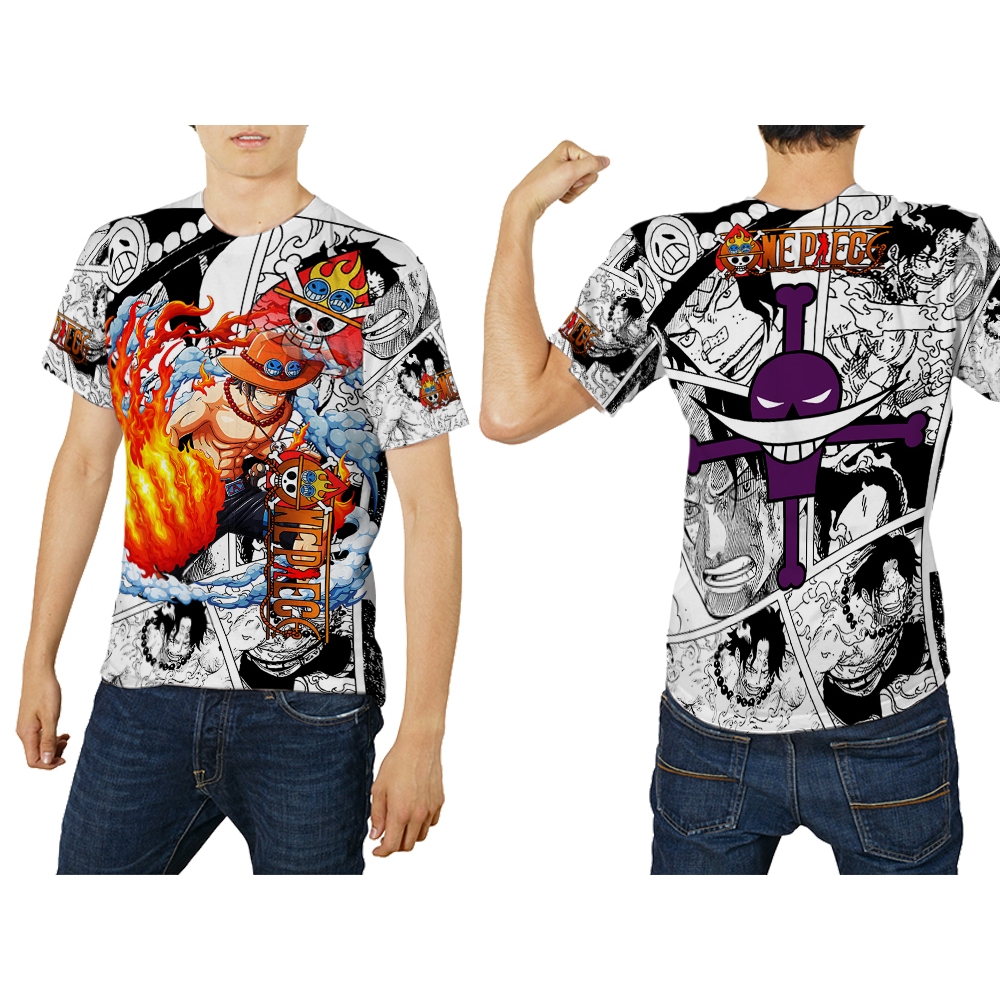 Asisa - Kaos Baju Tshirt Polo ONE PIECE CHARACTERS PORTGAS D ACE Pria Dewasa Lengan Pendek & Panjang