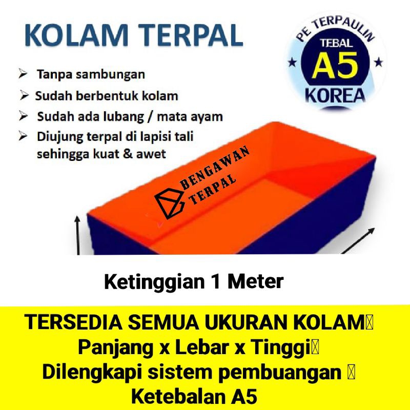 Kolam ikan terpal A5 / Kolam terpal A5 / Kolam terpal Kotak A5 / Segala ukuran ketinggian 1 meter