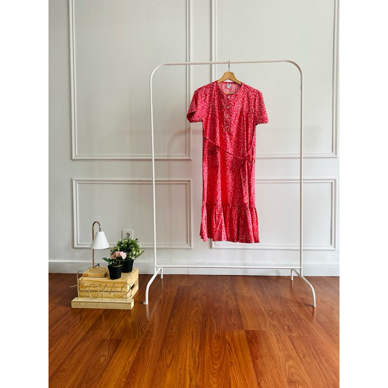 Dobelo Daster Midi Katun Jepang Sakura Red - Lengan Pendek