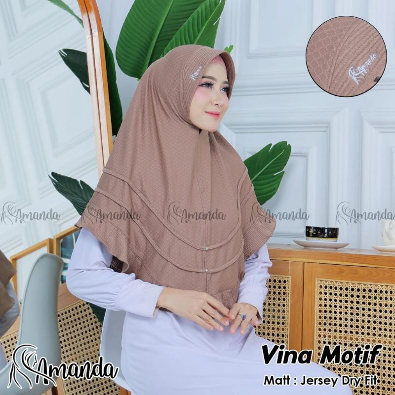 AMANDA -HIJAB VINA MOTIF JERSEY| Hijab Sport Nutup Dada Kualitas Premium