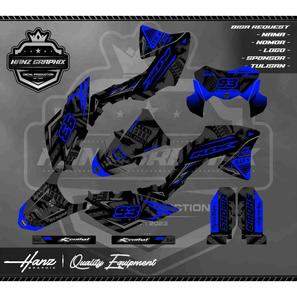DECAL STICKER KLX BF / G / EXTREME BIRU HITAM GREY FULLBODY KEREN