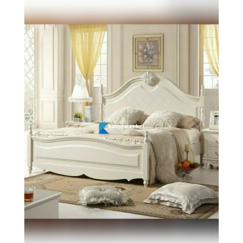 DIPAN TEMPAT TIDUR WARNA PUTIH DUCO 180X200 RANJANG TIDUR UKIR MEWAH