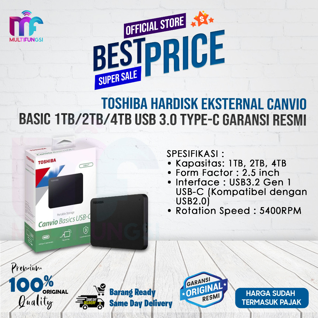 Toshiba Hardisk Eksternal Canvio Basic 1TB/2TB/4TB USB 3.0 Type-C
