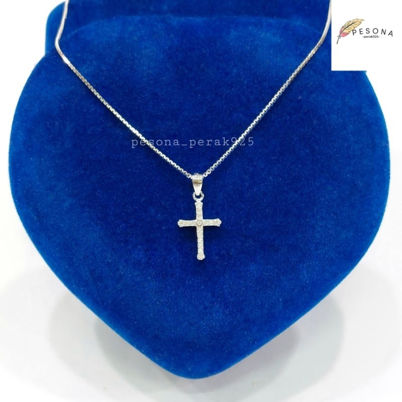 KALUNG PERAK ASLI 925 LAPIS EMAS PUTIH KALUNG SALIB KALUNG WANITA/PRIA LIONTIN SALIB PERMATA PERAK A