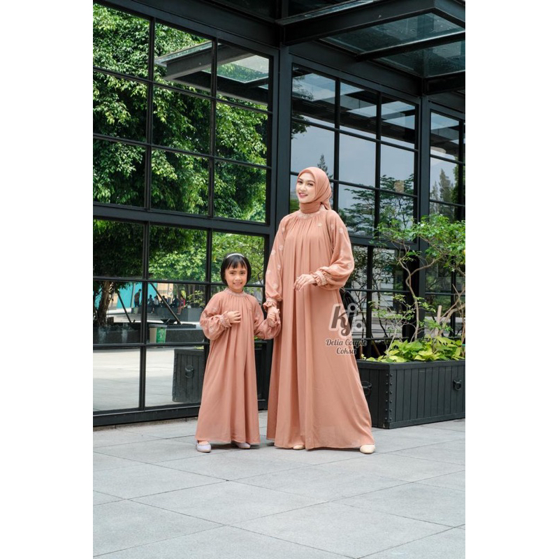 Delia set Couple/gamis set hijab bordir/gamis bordir ceruty import/gamis ceruty premium