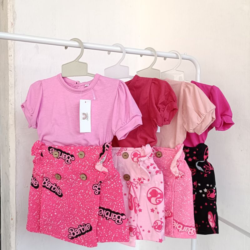 Setelan anak perempuan barbie clara murah meriah