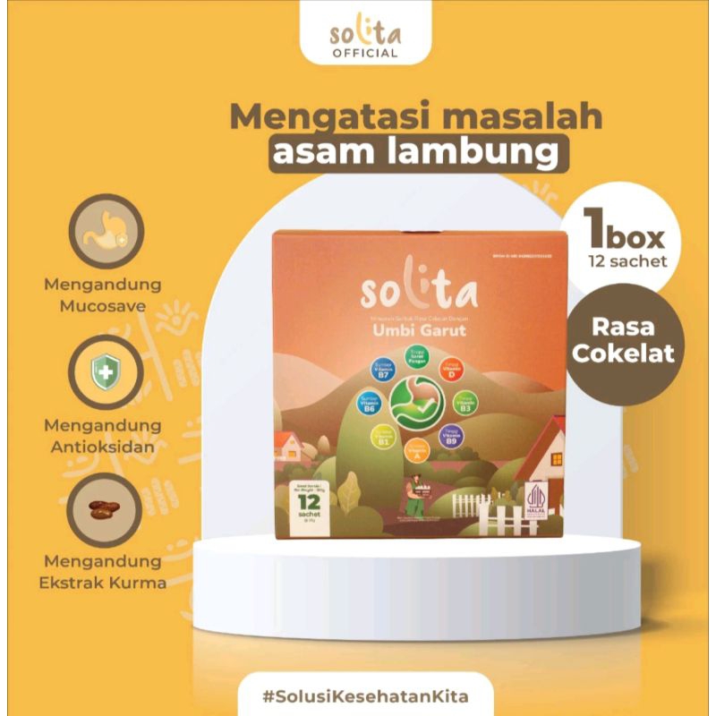 

SOLITA Minuman Serbuk Umbi Garut isi 12 sachet rasa COKLAT untuk Atasi Asam Lambung