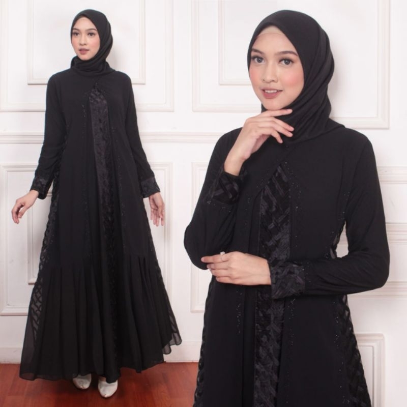 gamis abaya Turkey hitam polos kode rempel bawah bydikafashionshop